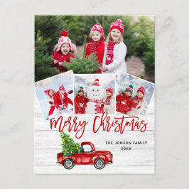 Retro jul Red Lastbil Rustic 4 PHOTO Hälsning Vykort
