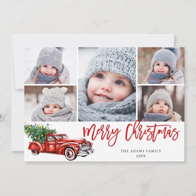 Retro jul Red Lastbil Rustic 5 PHOTO Hälsning Julkort (Framsida)