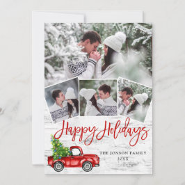 Retro jul Red Lastbil Rustic Birch Bark PHOTO Julkort