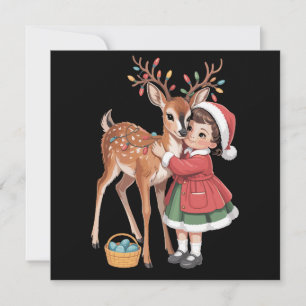 Retro jul renar och flicka jul julkort