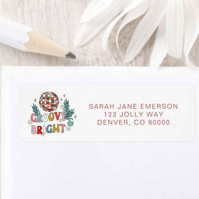 Retro jul returadressetikett returadress etikett (Colorful Retro Groovy Bright Personalized Holiday Return Address Label by Painted Paperie
)