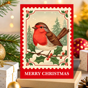 Retro jul Robin Postage Frimärke Helgkort