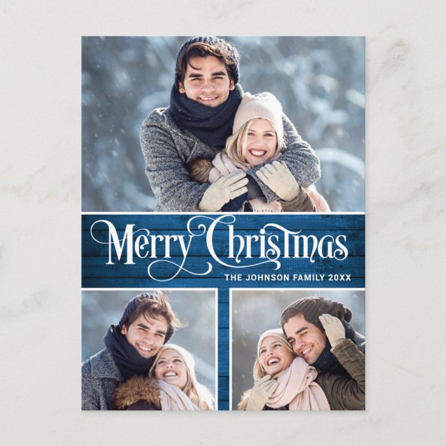 Retro-jul Rustic 3 PHOTO Hälsning Helgdag Vykort (Framsida)