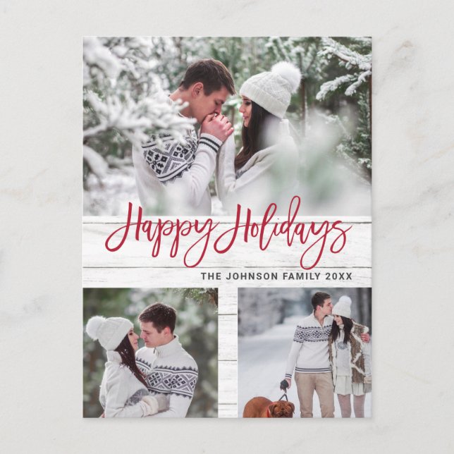 Retro-jul Rustic 3 PHOTO Hälsning Helgdag Vykort (Framsida)