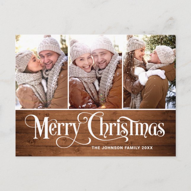 Retro-jul Rustic 3 PHOTO Hälsning Helgdag Vykort (Framsida)