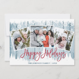 Retro jul Rustic Blue Wood 3 PHOTO Hälsning Julkort