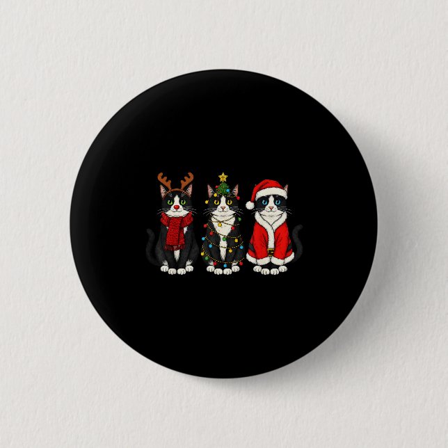 Retro jul Smoking katt jultomte renar  Knapp (Framsida)