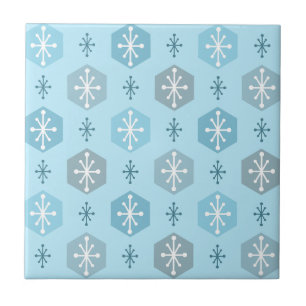 Retro jul Snöflingor Baby blue Kakelplatta