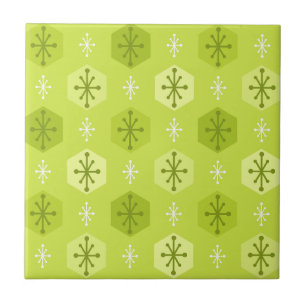 Retro jul Snöflingor Chartreuse Kakelplatta