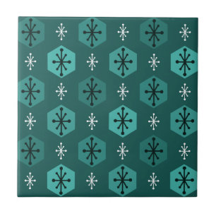 Retro jul Snöflingor Teal Kakelplatta
