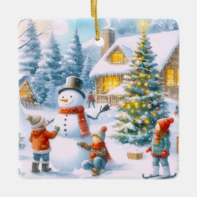 Retro jul snömannen  julgransprydnad keramik (Framsida)