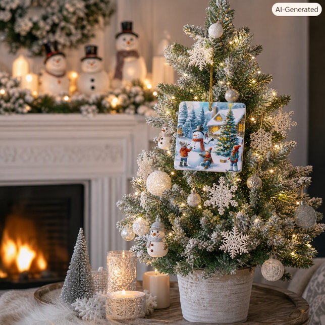 Retro jul snömannen  julgransprydnad keramik (Skapare uppladdad)