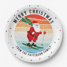 Retro jul Sunset Skiing Santa Personlig