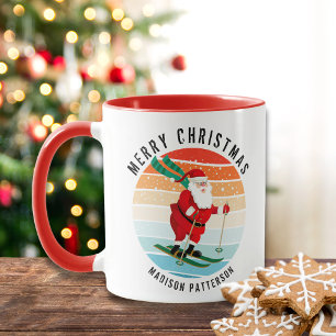 Retro jul Sunset Skiing Santa Personlig Mugg