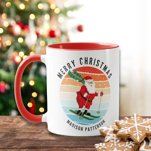 Retro jul Sunset Skiing Santa Personlig Mugg (Skapare uppladdad)