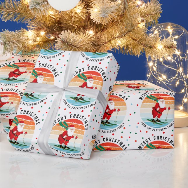 Retro jul Sunset Skiing Santa Personlig S Presentpapper (Helgdagar)