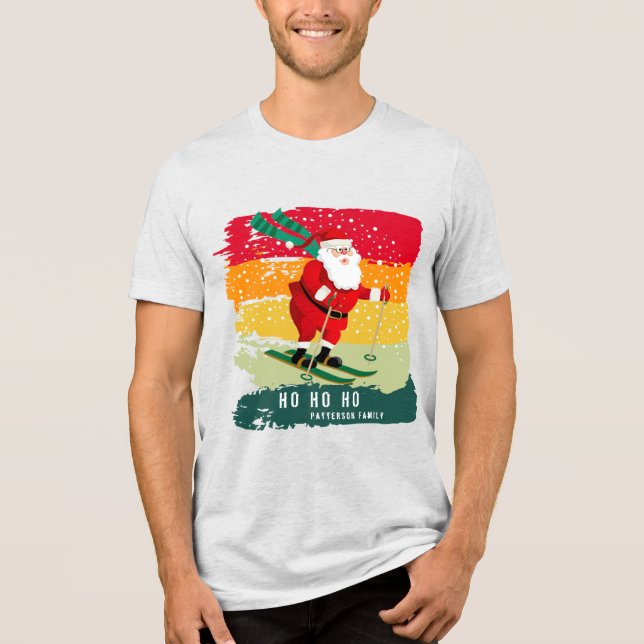Retro jul Sunset Skiing Santa Personlig T Shirt (Framsida)