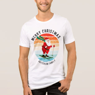 Retro jul Sunset Skiing Santa Personlig T Shirt