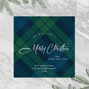 Retro jul Tartan Grönt Blue Play Hälsning Julkort