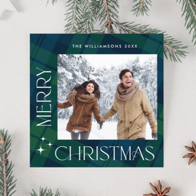 Retro jul Tartan Play 2 Photo Hälsning Julkort (Skapare uppladdad)