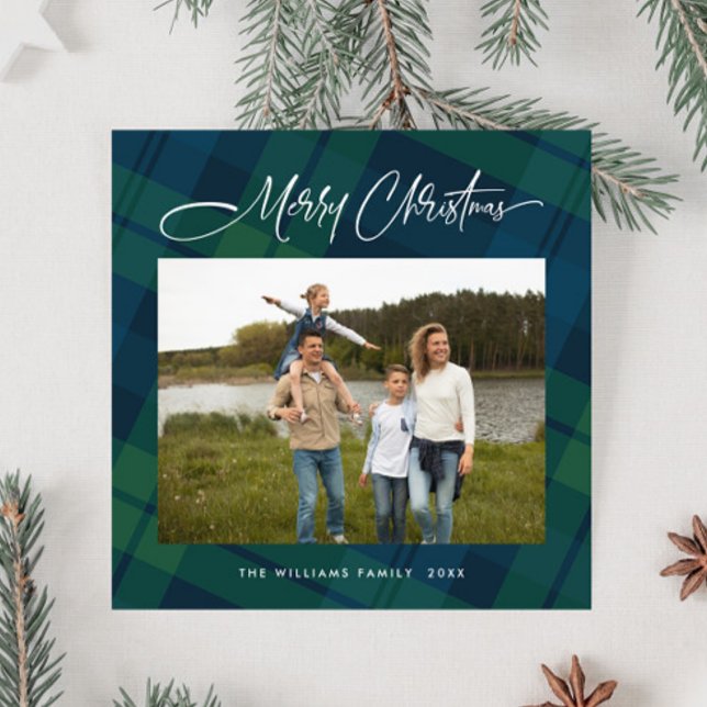 Retro jul Tartan Play Photo Hälsning Julkort (Skapare uppladdad)