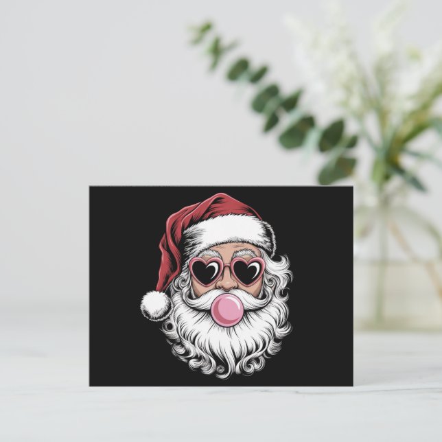 Retro jul tomte med glasögon som blåser bubbla jul helg vykort (Stående Fram)