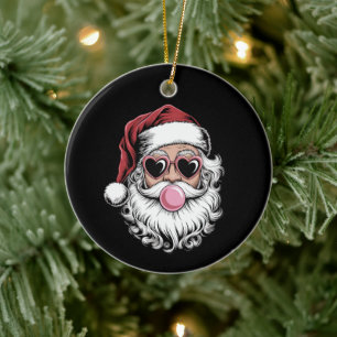 Retro jul tomte med glasögon som blåser bubbla jul julgransprydnad keramik