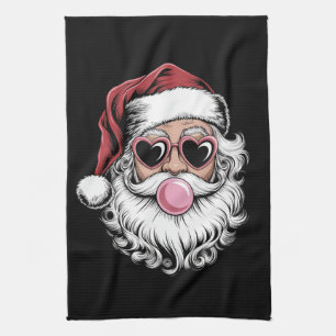Retro jul tomte med glasögon som blåser bubbla jul kökshandduk