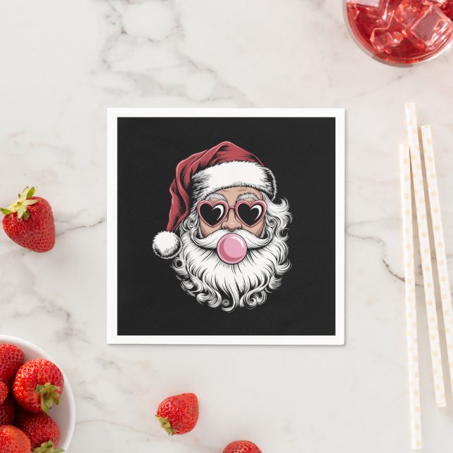 Retro jul tomte med glasögon som blåser bubbla jul pappersservett (Insitu)