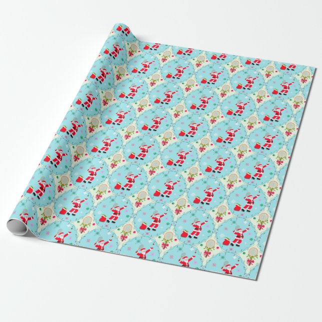 Retro jul tomte spelar tennis Ogee mönster  Presentpapper (Utrullad)