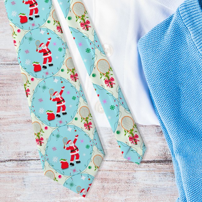 Retro jul tomte spelar tennis Ogee mönster  Slips (Serve up style: Santa Retro Christmas necktie – Ace gift for tennis-loving festivities!)