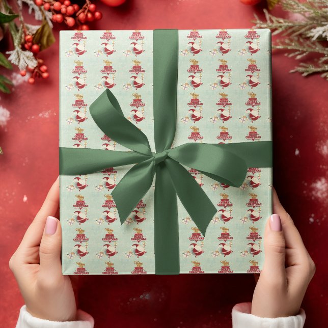 Retro jul tomte utklipp med presenter presentpapper (Retro Santa Claus Cut-Out With Presents Wrapping Paper )