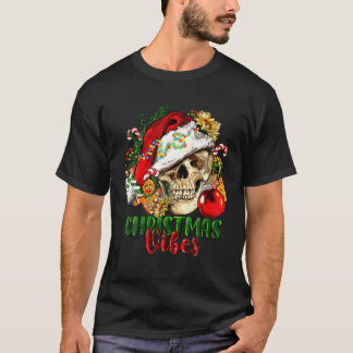 Retro jul Vibes Skeleton Skull Santa Hat Xma T Shirt