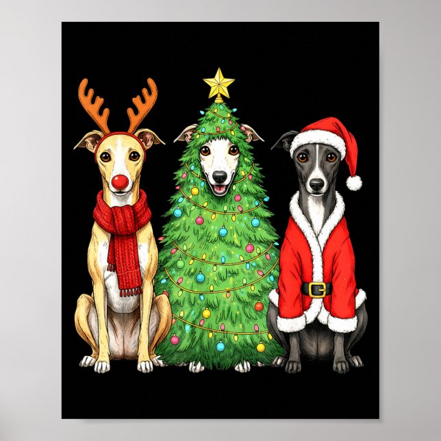 Retro jul Whippet Tomte Ren Hund Älskare  Poster (Framsidan)