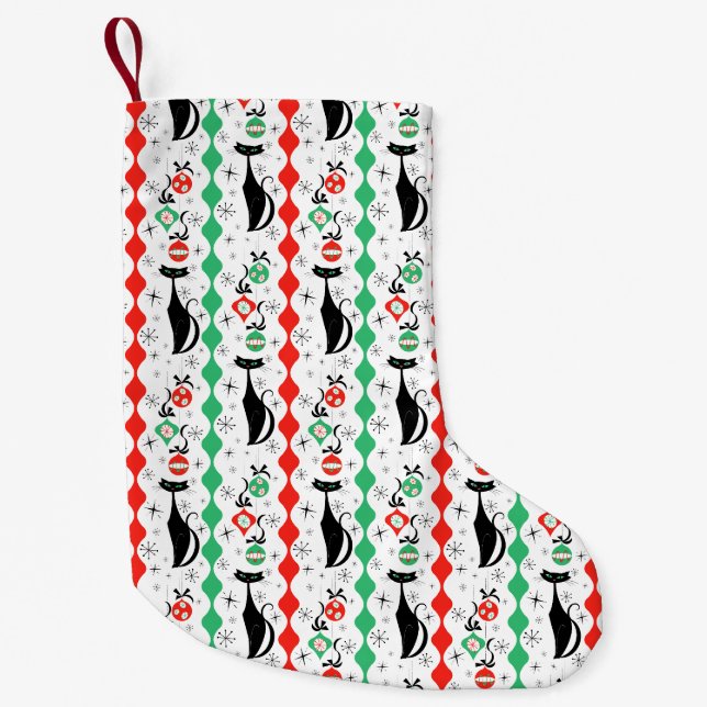 Retro Julafton Cat Rand Multi 2-sided Small Liten Julstrumpa (Framsidan)