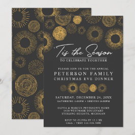 Retro-julafton Guld Burst-Helgdag-middag/Party Inbjudningar