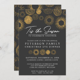 Retro-julafton Guld Burst-Helgdag-middag/Party Inbjudningar