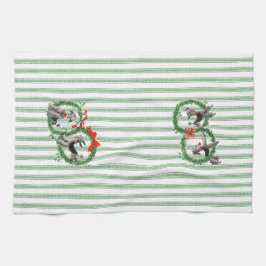 Retro-julafton Pudel grönt och vit rand Kökshandduk