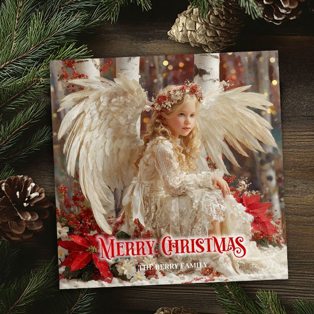 Retro julängel röd och guld konstnärlig kort (Retro Christmas angel red and gold artistic greeting card

)