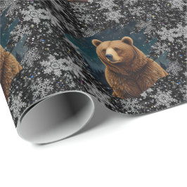 Retro-julbjörnen mitt på natten snöslandskap presentpapper