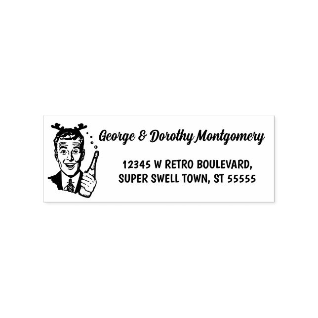 Retro-julen 1950-talet Man Namn och Returadress Stämpel (Tryck)