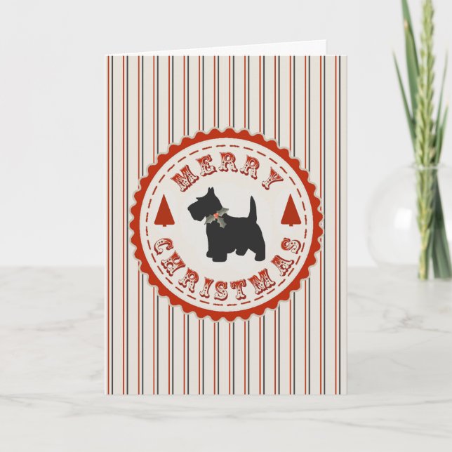 Retro-julen Scottish Terrier-Anpassningsbar Helgkort (Framsida)