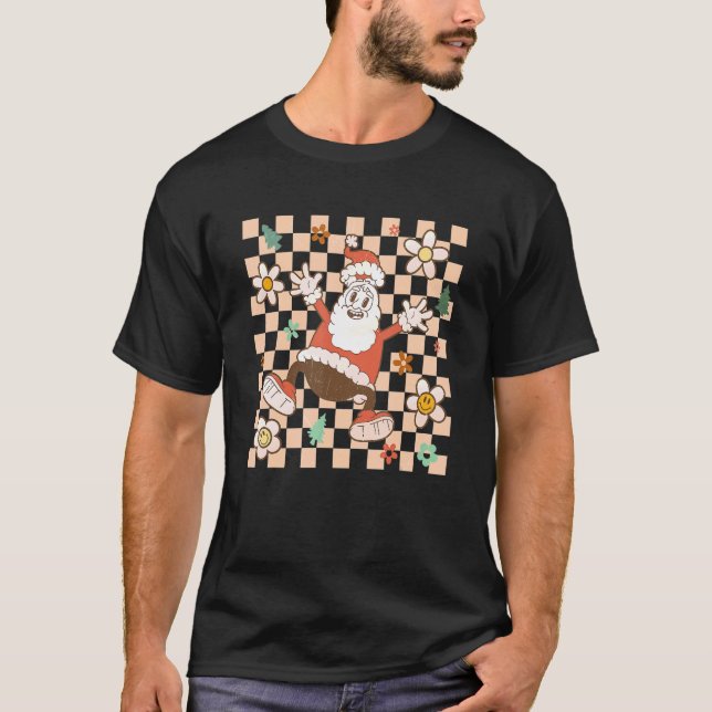Retro-julet i Jultomten-kontrollerad Groovy-flöde T Shirt (Framsida)