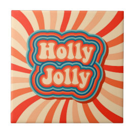 Retro-julets Helgdagar Holly Jolly Typography Kakelplatta