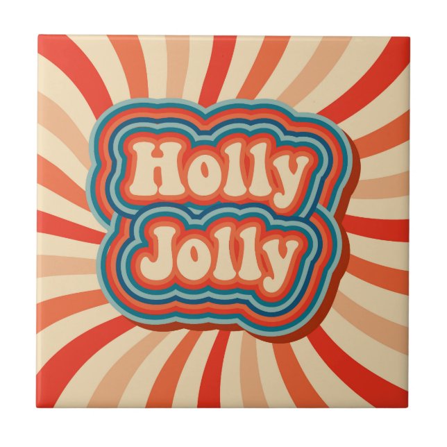 Retro-julets Helgdagar Holly Jolly Typography Kakelplatta (Framsidan)