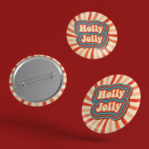 Retro-julets Helgdagar Holly Jolly Typography Knapp