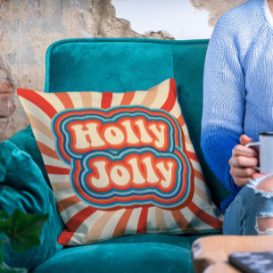 Retro-julets Helgdagar Holly Jolly Typography Kudde