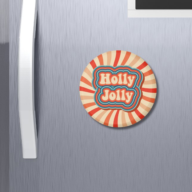 Retro-julets Helgdagar Holly Jolly Typography Magnet (Skapare uppladdad)