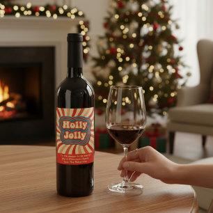 Retro-julets Helgdagar Holly Jolly Typography Vinflaska Etikett