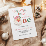 Retro-julets rosa Santa First Birthday Inbjudningar<br><div class="desc">Vilken roligt,  det är att vara en! Retro-jultomten rosa först födelsedagsfest inbjudan med stil Tomten och rand tillbaka.</div>